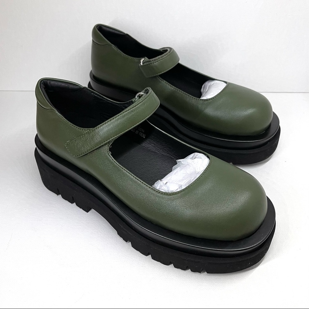 JEFFREY CAMPBELL FREE PEOPLE — PIPER PLATFORM MARY JANES, OLIVE, SIZE US 6.5 - Picture 14 of 17
